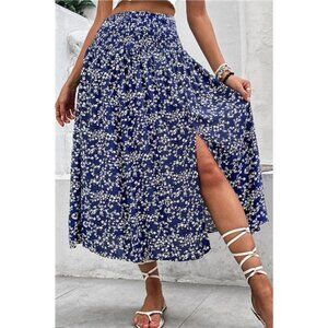 Perfee Ditsy Floral Slit High Waist Skirt
